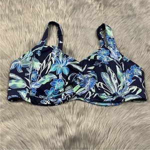 Lands End Plus Size 22W Underwire Bikini Top Blue Floral Tropical